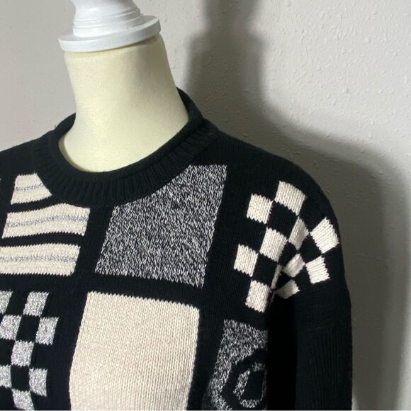 Vintage Lizwear Geometric Patchwork Cotton Knit Sweater Women's Size MP - Picture 13 of 16
